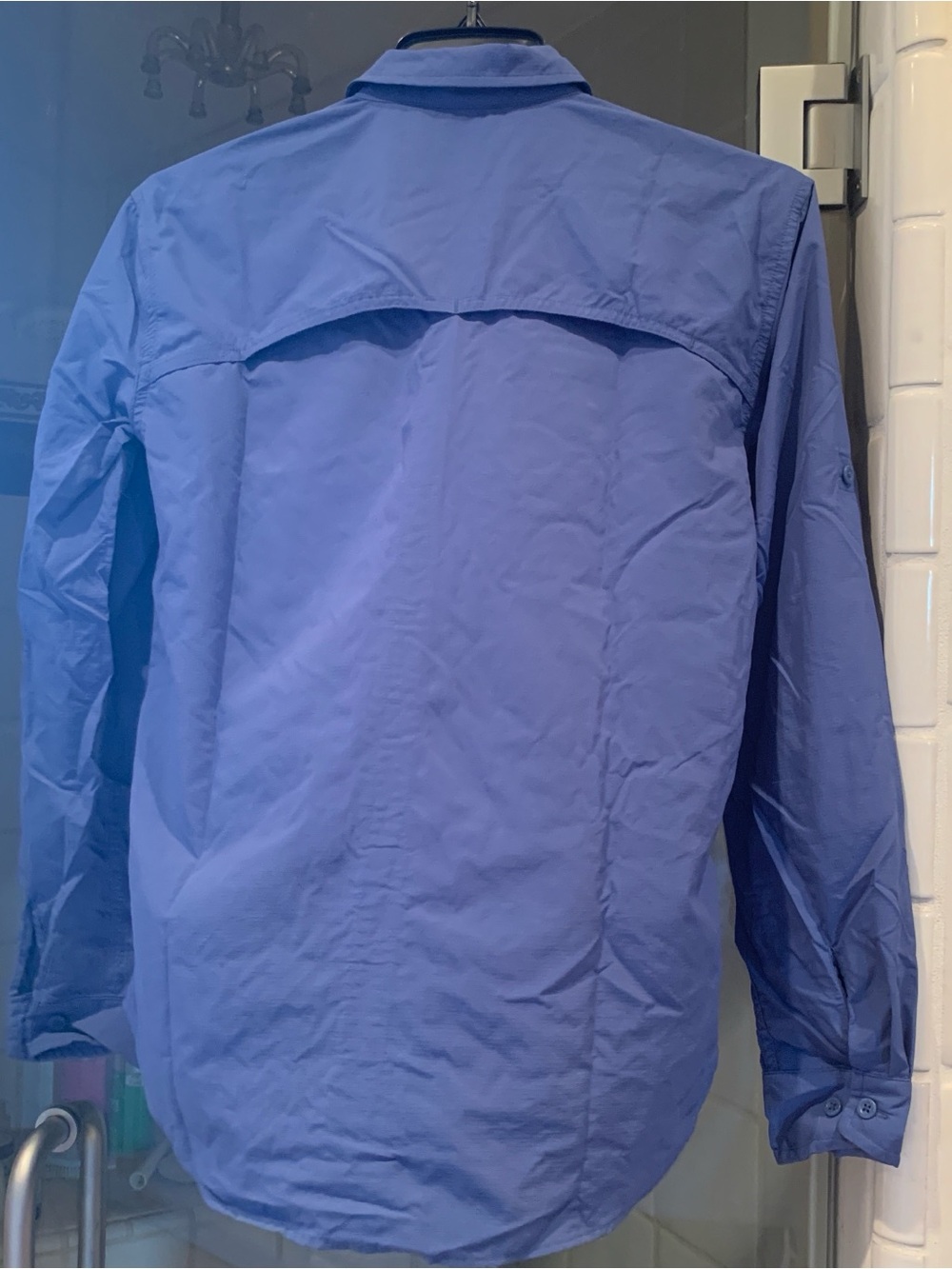 Eddie Bauer women's Long-Sleeve Periwinkle Button-Down Performance Shirt - Picture 2 of 7